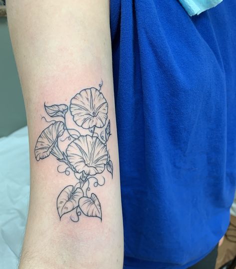 White Morning Glory Tattoo, Morning Glory Tattoo Black And White, Morning Glories Tattoo, Morning Glory Tattoo Simple, Morning Glory Tattoo Design, Rowan Tattoo, Morning Glory Flowers Tattoo, Morning Glory Flower Tattoo, Nan Tattoo