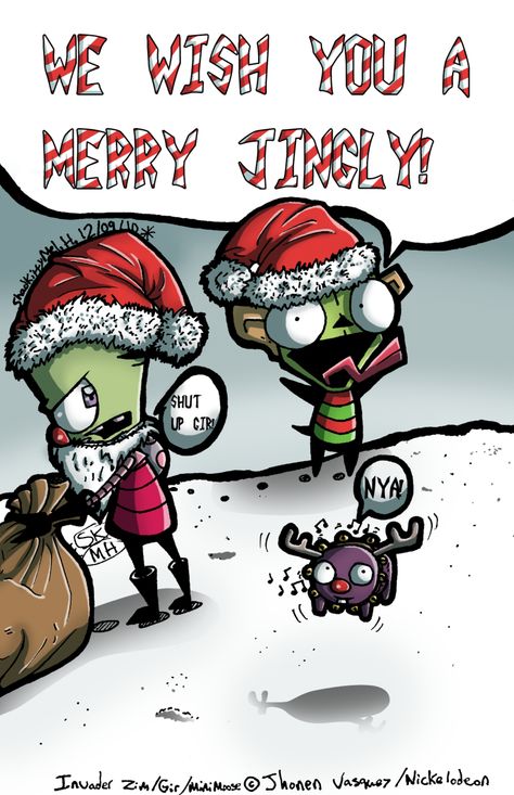 Merry Christmas from Invader Zim! Invader Zim Christmas, Gir From Invader Zim, Gir Invader Zim, Johnny The Homicidal Maniac, Doom 2, Invader Zim Characters, Best Cartoons Ever, Invader Zim, Good Cartoons