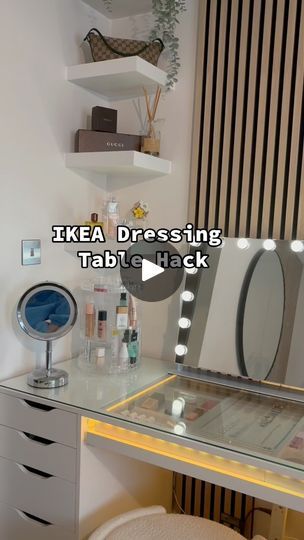 2.8K views · 55 reactions | IKEA Vanity Table Hack to make the DREAM Vanity Desk | Sarahnicshome Vanity Table Ikea Hack, Diy Glass Top Vanity, Ikea Vanity And Desk Combo, Diy Makeup Desk Ideas, Ikea Hack Makeup Vanity, Ikea Desk As Vanity, How To Turn A Desk Into A Vanity, Diy Vanity Desk Ideas, Diy Bureau Ikea