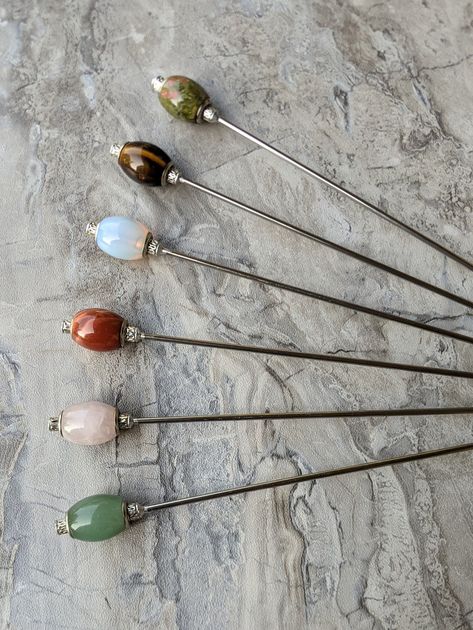 NEW Jumbo Natural Gemstone and Steel Hair Stick - Etsy Australia Sophisticated Updo, Gemstone Hair, Wand Hairstyles, Hair Stick, Hair Life, One Hair, Hippie Jewelry, Roots Hair, Bad Hair Day