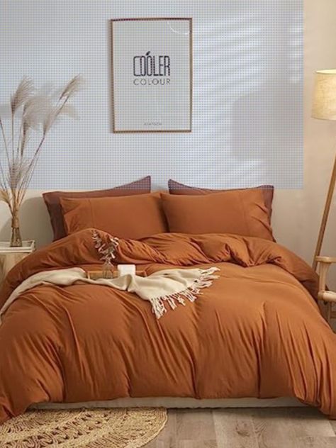 Bedding Terracotta, Earth Tone Bedding, Rust Bedding, Aesthetic Earth, Copper Bed, Brown Comforter, Orange Comforter, Warm Bedding, Caramel Pumpkin