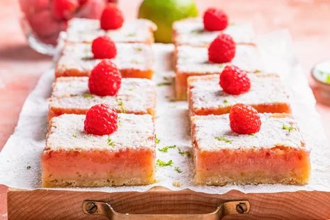 Raspberry Lime Rickey Bar Recipe Raspberry Lime Rickey, Lime Rickey, Lime Bars, Fall Cooking, Shortbread Crust, Bar Recipe, Bake Desserts, Strawberry Rhubarb, Simply Recipes