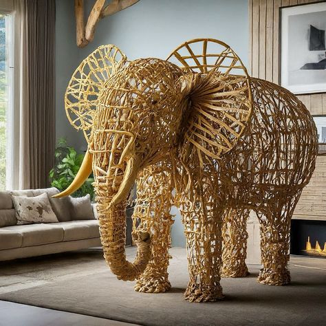 Interior sculpture in bamboo material.  We are promoting echo friendly materials and practice. Bamboo Sculpture, Elephant In The Room, Elephant Sculpture, Sculpture Art Clay, In The Room, Art Clay, Green Man, The Room, Sculpture Art