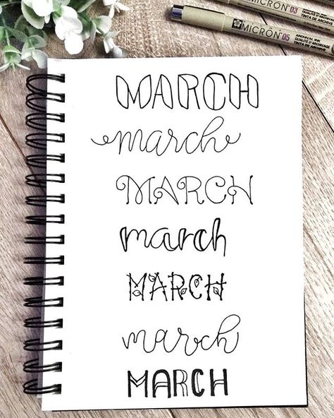 March lettering inspiration by ginger.bullet.journal on instagram #fonts #marchbujo #bujomarch #bujocover #bujoideas #bujoinspiration #march #lettering March Lettering, March Writing, March Bullet Journal, Bujo Doodles, Bullet Journal Set Up, Bullet Journal Font, Journal Fonts, Writing Fonts, Summer Scrapbook