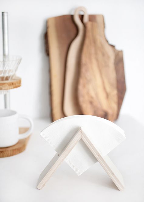 DIY Coffee Filter Stand @themerrythought Diy Coffee Filter, Minimal Coffee, Coffee Filter Holder, Coffee Bar Station, Natural Kitchen, Coffee Stands, Filter Coffee, Diy Holder, Coffee Filters