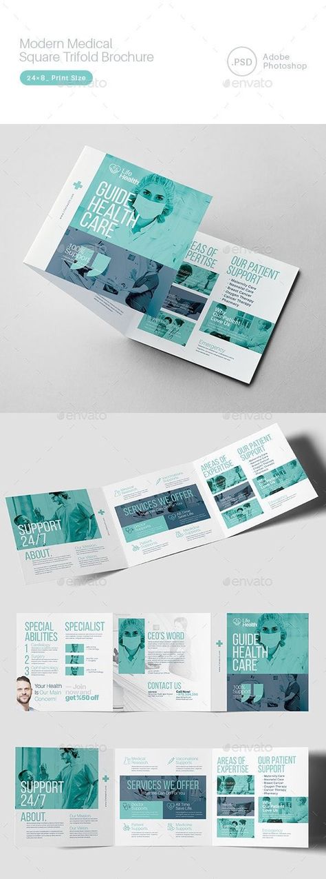 Modern Medical Square Trifold Brochure Booklet Design Layout, Brand Identity Design Logo Inspiration, Square Trifold Brochure, Medical Brochure, Brochure Cover Design, Brochure Design Creative, Brochure Design Layout, Modern Brochures, Brochure Inspiration