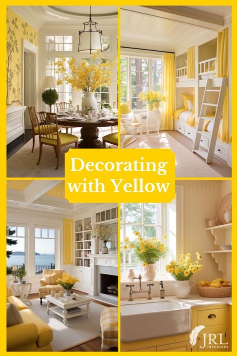 Decorating with yellow - whether you love it or hate it, yellow done right injects a happy note into any space. Yellow Sunroom Decorating Ideas, Yellow And White Living Room Ideas, Decorating With Yellow Accents, Decorating With Yellow Walls, Yellow Accent Living Room, Yellow Office Ideas, Yellow Office Walls, Yellow House Interior, Yellow Sunroom