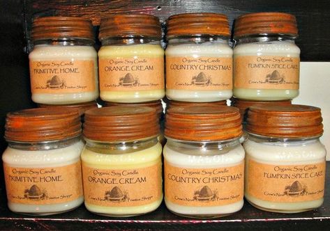 8 ounce Natural Soy Candles- Hand poured in mason jars Primitive Rusty Lid Lots of scents to choose Expensive Candles, Spa Candle, Pumpkin Cranberry, Wholesale Candles, Organic Candles, Candle Maker, Natural Soy Wax Candles, Selling Candles, Jar Candles