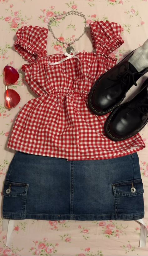 Americana Aesthetic Outfit, Dark Red Style, Strawberry Shortcake Outfits, Vintage Americana Aesthetic, Americana Outfits, Strawberry Outfit, 4th Of July Outfit, Americana Fashion, 4th Of July Outfits