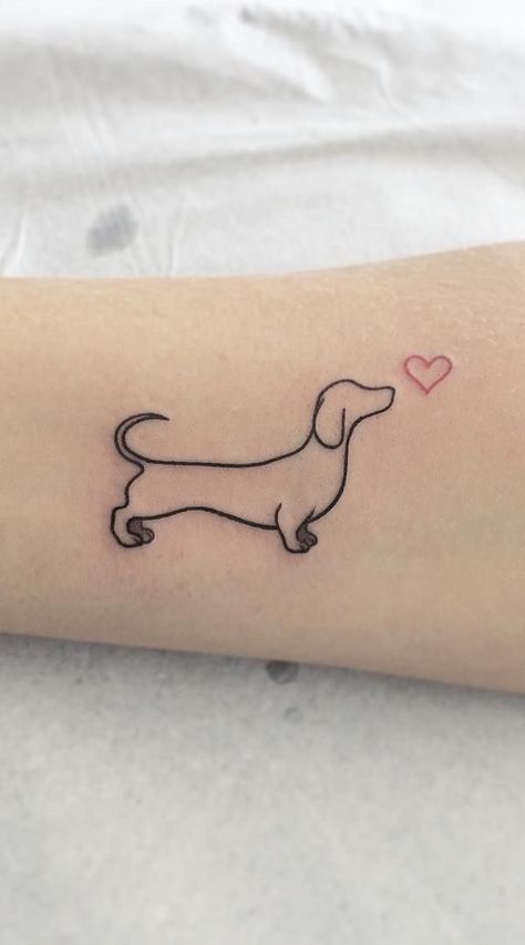 Basic Sausage Dog Easy Tattoo Design - Easy Dog Tattoos - Easy Tattoos - Crayon Small Spiritual Tattoos, Dachshund Tattoos, Daisy Chain Tattoo, Easy Tattoos, Puppy Tattoo, Easy Tattoo, Dachshund Tattoo, Chain Tattoo, Heartbeat Tattoo