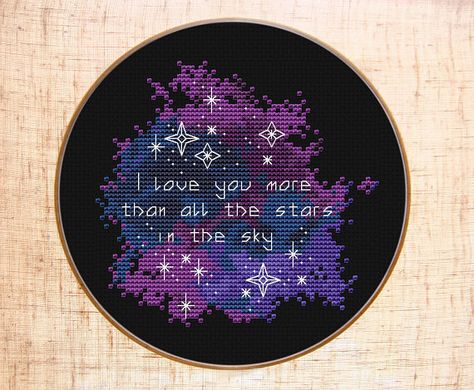 Embroidery Galaxy, Sky Cross Stitch, Space Cross Stitch, Pretty Stars, Galaxy Cross, Moon Cross Stitch Pattern, Night Pattern, Moon Cross Stitch, Color Image