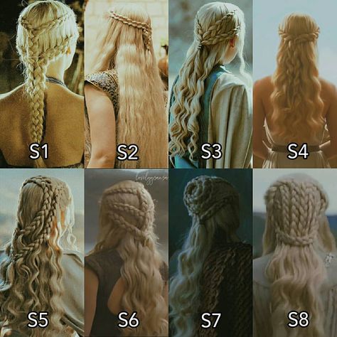 Daenerys targaryen s1 to s8 hair Denearys Targaryen Hair, Targeryan Hairstyle, Danyeres Targaryen Hairstyle, Simple Medieval Hairstyles, Danaerys Hair, Danerys Targarian Hairstyles, Galadriel Hairstyle, Targeryan Hair, Lord Of The Rings Hairstyles