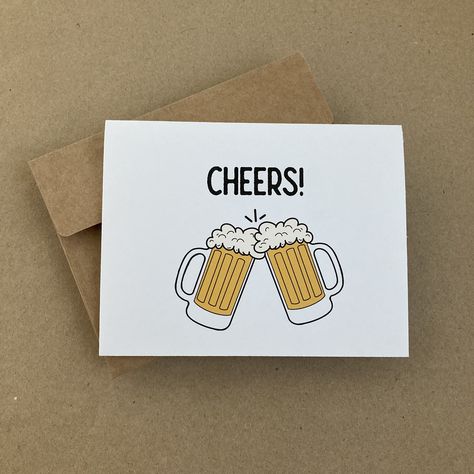 Wish You Were Beer, Beer Cheers Illustration, Cheers Illustration Drinks, Beer Mug Handmade Cards, Beer Card, Beer Cheers, Cheers Card, Beer Wedding, Farewell Cards