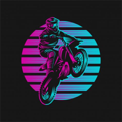 Motocross sunset retro vector illustration | Premium Vector #Freepik #vector #background #vintage #light #nature Motorbike Art, Retro Vector Illustration, Watercolor Paper Texture, Retro Vector, Motorcycle Art, Grunge Textures, Free Style, Vintage Grunge, Dirt Bike