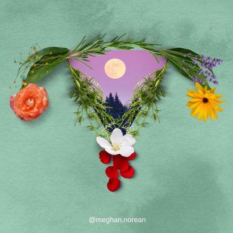 Background is mint green with a collage of flowers and leafs in the design of a womb Womb Throat Connection, Womb Meditation, Inspire Photography, Womb Wisdom, Instagram Journal, Feminine Quotes, Movement Meditation, Body Wisdom, Womb Healing