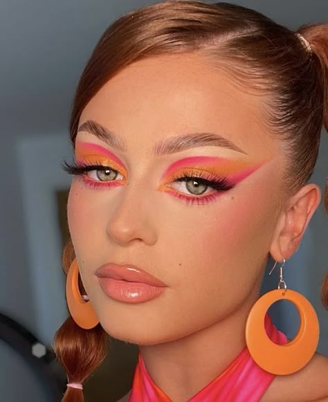 Disco Makeup, Artsy Makeup, 80s Makeup, Orange Makeup, Retro Makeup, Inspo Makeup, Fun Makeup, Eye Makeup Designs, Dope Makeup