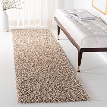 Safavieh Athens Shag Collection SGA119G 1.5-inch Thick Runner, 2' 3" x 6', Beige European Homes, Modern And Traditional Decor, Solid Color Rug, European House, Shag Rugs, Rug Size Guide, Rug Beige, Shag Area Rug, Floor Covering