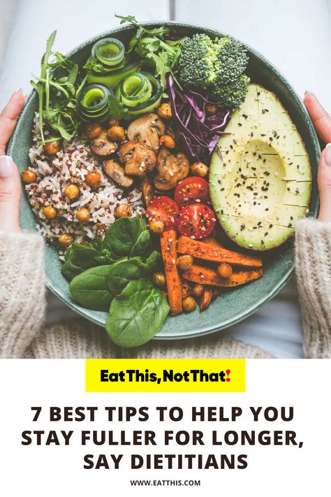 eat this not that weight loss weight management stay full fuller longer dietitian tips suggestions overeat overeating portion control Stay Full Longer, Dietitian Tips, Lose Stomach Fat Fast, Eating Less, Burn Stomach Fat, Eat This Not That, Carbohydrates Food, Lean Beef, Diets For Women