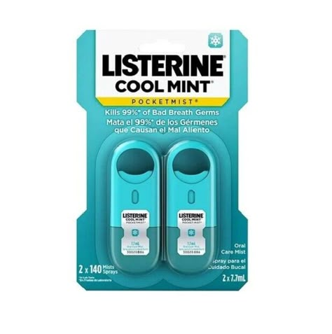 LISTERINE Pocket Mist Breath Fresheners Spray, Cool Mint, 2 Count About this item Refresh your bad breath with LISTERINE Pocket mist Cool Mint Oral Care Mist. This oral spray kills 99.9 percent of germs that cause bad breath for a clean, fresh breath feeling in your mouth. it's small enough to fit on your keychain, or in your bag or pocket, so you can get fresh breath no matter where you go. The sugar-free formula is in a non-aerosol oral spray bottle and comes in a refreshing Cool Mint flavor. In laboratory tests. Specifications LISTERINE Cool Mint Pocketmist Oral Care Fresh Breath Mist to get rid of bad breath germs Freshens breath by killing 99% of germs that cause bad breath, according to laboratory tests Mint breath mist leaves your mouth feeling refreshed and clean & a sugar-free for Listerine Pocketpaks, Listerine Mouthwash, Hygiene Activities, Oral Health Education, Listerine Cool Mint, Mouth Spray, Breath Spray, Hygiene Routine, Oral Health Care