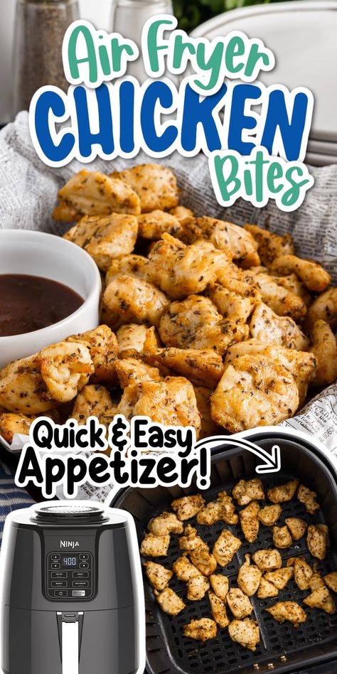 Easy Chicken Bites Air Fryer, Diced Chicken In Air Fryer, Chicken Bits In Air Fryer, Chicken Air Fryer Bites, Air Fryer Chicken Bites Healthy, Chicken Bites Air Fryer Recipes, Air Fryer Chicken Bites Recipes, Easy Chicken Recipes Air Fryer, Chicken Chunks In Air Fryer