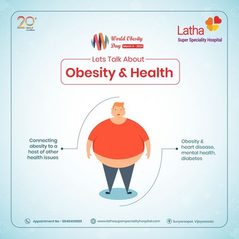 On World Obesity Day, let's unite to raise awareness, promote healthy lifestyles, and stand against the challenges of obesity. 🍏💪 👇👇👇👇👇👇👇👇👇👇👇👇👇👇 📞 For Appointment call +91 9848 40 9889 🚑 24/7 Emergency : 7995 108 108 🟢 WhatsApp: +91 7995 100 100 ✉️ Email: info@lathasuperspecialityhospital.com 🌐 Website: https://www.lathasuperspecialityhospital.com 🎯Address: # 29-14-58, Besides SBI Zonal Office, Prakasam Road, Suryaraopet, Vijayawada - 2. #LathaHospital #BestHospitalVijayawada #HealthcareEx... World Obesity Day, Healthy Lifestyles, Best Hospitals, Healthy Lifestyle, Promotion, Road, Lifestyle, Let It Be, Quick Saves