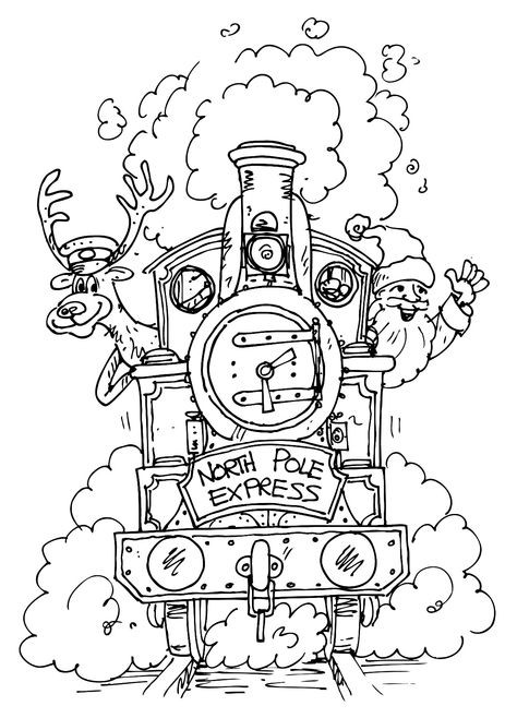 Christmas Train Christmas Trains, December Printable, Christmas Colouring Pages, Train Coloring Pages, Train Drawing, North Pole Express, Window Drawing, Christmas Train, Christmas Window