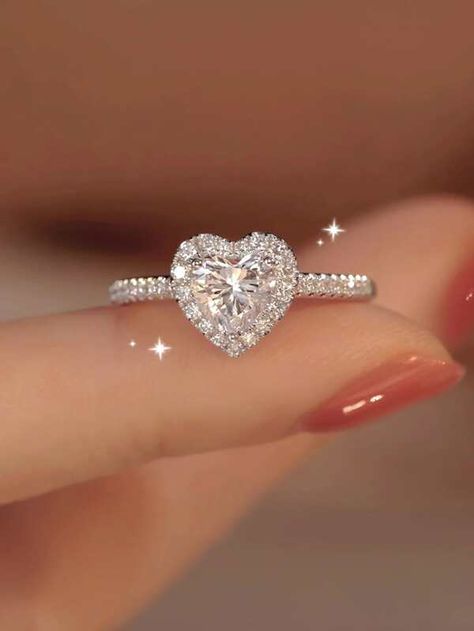 Cute Rings Promise, Wedding Rings Cheap, Heart Silver Ring, Heart Diamond Rings, Engagement Rings Heart, Silver Rings Diamond, Diamond Rings Silver, Prom Ring, Wedding Rings Women