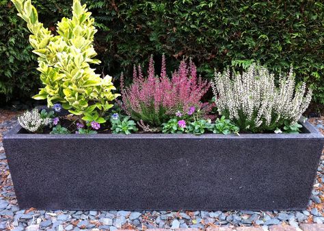 Planters | fibreglass planters, modern trough large fibreglass terrazzo effect ... Trough Planter Ideas, Wooden Garden Boxes, Easy Backyard Diy, Garden Troughs, Diy Cement Planters, Trough Planter, Large Outdoor Planters, Herb Garden Ideas, Vegetable Gardening Ideas