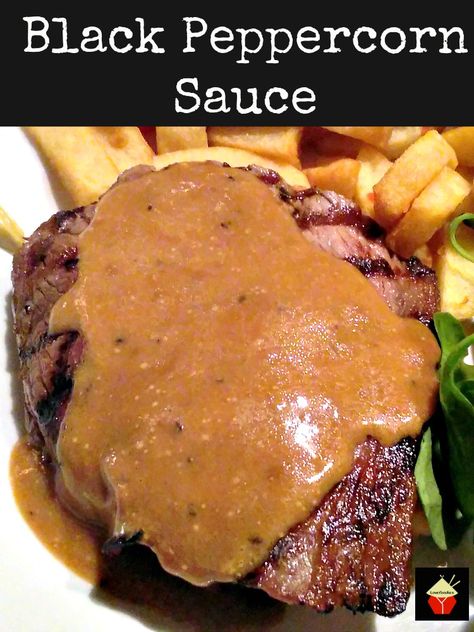 Black Peppercorn Sauce, Sauce au Poivre is a lovely accompaniment to steak, easy and quick to make too! Homemade Onion Gravy, Black Peppercorn Sauce, Peper Steak, Pepper Sauce For Steak, Au Poivre Sauce, Peppercorn Sauce Recipe, Beef Roll Ups, Sauce Au Poivre, Peppercorn Sauce