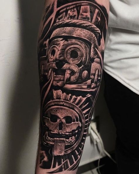 Aztec Demon Tattoo, Azteca Tattoo Mexican, Tattoo Rhino, Aztec Tattoo Mexican, Xoil Tattoo, Tatuaje Cover Up, Aztec Warrior Tattoo, Aztec Tattoos Sleeve, Pyramid Tattoo