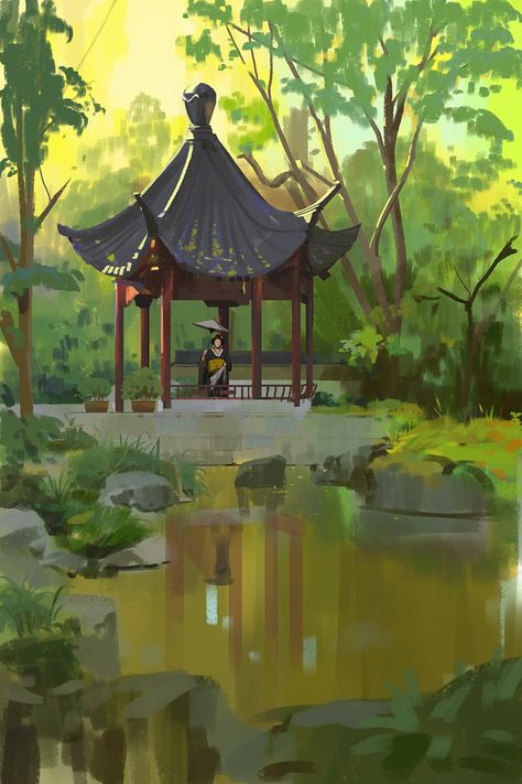 349/365 Japanese garden by snatti89.deviantart.com on @DeviantArt Environment Painting, Landscape Concept, Japanese Landscape, Digital Painting Tutorials, Comics Art, Fantasy Art Landscapes, Landscape Illustration, 판타지 아트, Environment Concept Art