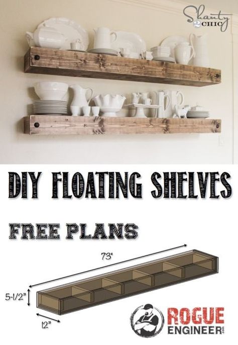 Diy Shelves Design, Floating Shelf Plans, Diy Shelves Ideas, Diy Floating Shelves, Planters Diy, Shelves Wood, Farmhouse Shelves, Young House Love, Regal Design