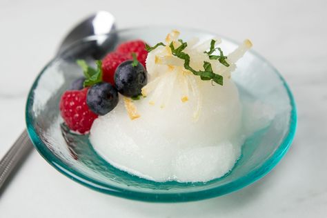 Sparkling Wine Sorbet Recipe — Not just for dessert, sweet and tart sorbets like this act as excellent palate cleansers between courses, readying the mouth for the next adventure. Wine Sorbet, Ginger Sorbet, Champagne Sorbet, Sorbet Recipe, Palate Cleanser, Make Simple Syrup, Lemon Sorbet, Sorbet Recipes, Wine Desserts