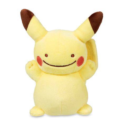 Ditto as Pikachu plush | Pokémon Center Original Ditto Plush, Pokemon Ditto, Plush Pokemon, Eevee Plush, Pikachu Plush, Embroidered Eyes, Pokemon Plush, Kids Board, Cute Stuffed Animals