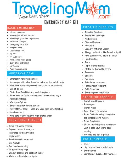 100+ Items for an Emergency Kit for the Car Winter Emergency Kit, Road Trip Safety, Emergency Car Kit, Mommy Duties, Traveling Mom, Check Lists, Car Emergency Kit, Emergency Preparedness Kit, Car Tips