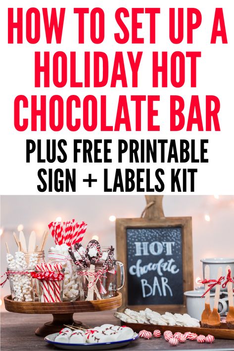 Best Hot Chocolate Bar Ideas, Hot Choc Station Ideas, Coco Station Bar Ideas, Chocolate Station Bar Ideas, Hot Choc Station, Christmas Hot Chocolate Bar For Kids, Hot Cocoa Bar Labels Free Printable, Adult Hot Chocolate Bar Ideas, Hot Chocolate Station Ideas Countertop