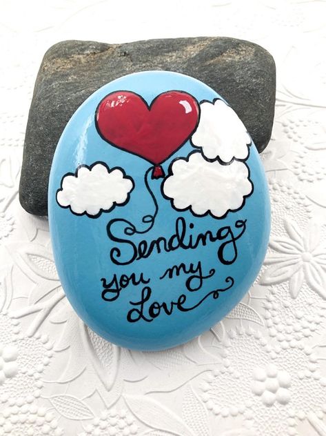 Sending You My Love Painted Rock Heart Balloon Gift for | Etsy Floating In The Sky, Inspirational Rocks, You My Love, Rock Painting Tutorial, Posca Marker, Stone Art Painting, Painted Rocks Kids, Painted Rocks Craft, Painted Rocks Diy