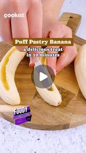 Larva Equity Holdings on Instagram: "“I love it! Very innovative.” Video by @cookistwow #bananna #stuffed #treats #quickfix #foodyimagination" Puff Pastry Wrapped Bananas, Banana Wrapped In Puff Pastry, Chocolate Banana In Puff Pastry, Puff Pastry Banana Recipes, Puff Pastry Banana, Banana Puff Pastry, Banana Pastry, Banana Rolls, 6 Bananas