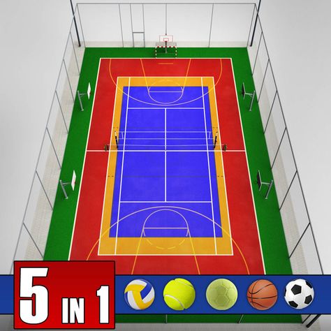 Multi Sport Court, School Outdoor Area, Tennis Court Design, Sports Facility Architecture, Sports Turf, Sport Facilities, School Buildings, Tennis Net, Sports Court