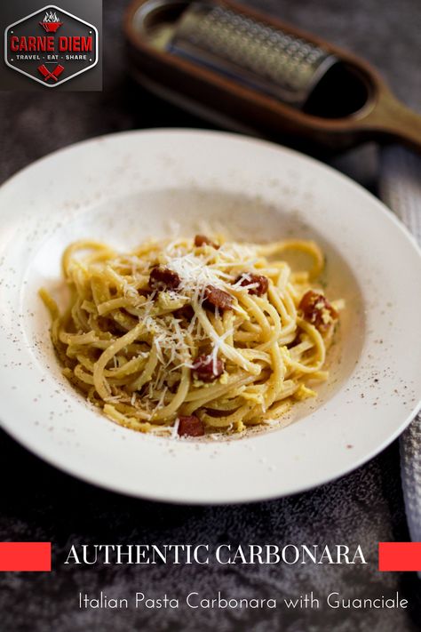 Classic Italian Carbonara is one of the most simplistic but still fantastic Italian dishes. Salty pecorino Romano combines with guanciale (cured pork jowl), in this famous Italian pasta. Italian Carbonara, Classic Carbonara, Pork Jowl, Comfort Pasta Dishes, Italian Dinners, Pasta Gnocchi, Comfort Pasta, Favorite Pasta Recipes, Homemade Gnocchi