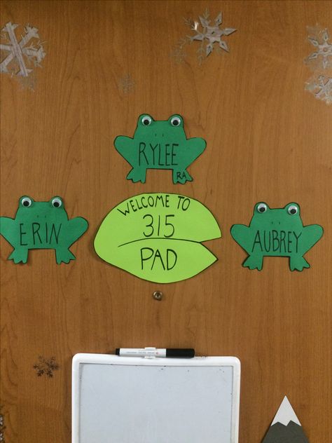 Frog RA door decs Cute Door Decorations College, Door Decs Dorm, Frog Door Decs, College Door Decs Resident Assistant, Door Decs Ra Spring, Ra Door Tags Colleges, Door Decks Ra, Easy Door Decs Ra, Dorm Door Decs