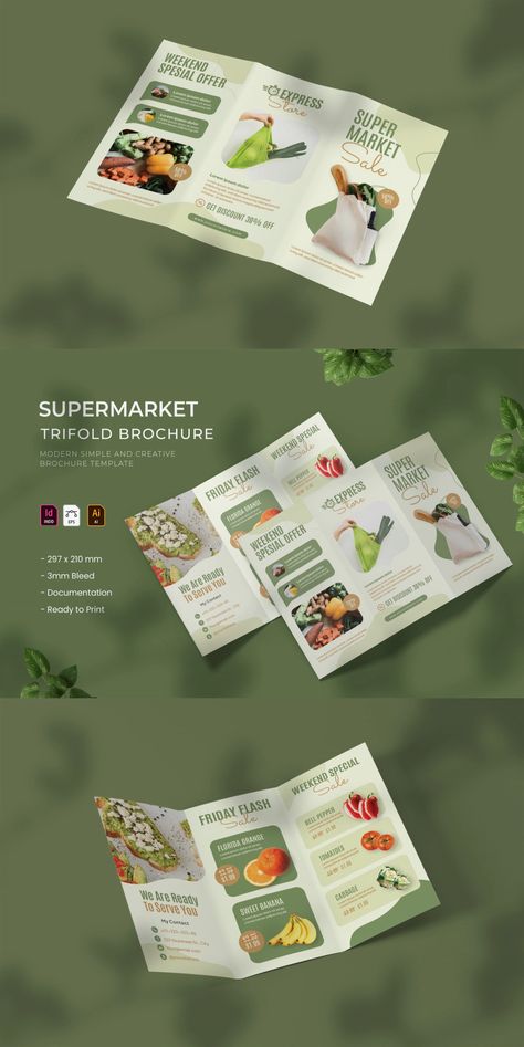 4 USD Supermarket Trifold Brochure This corporate business brochure template is a trifold brochure, and it is stylish, sophisticated, and professional. This brochure is appropriate for any business or corporate publication and can also be used for publications such as annual reports and company profiles. easily editable for easy understanding. Just drop... supermarket,corporate,booklet,elegant catalog,template,presentation,price offer,page design,order now,online banner,modern fashion,minima... Supermarket Brochure, School Brochure Design, Minimalist Marketing, Brochure Stand, Brochure Food, School Brochure, Catalog Template, Product Brochure, Japan Candy