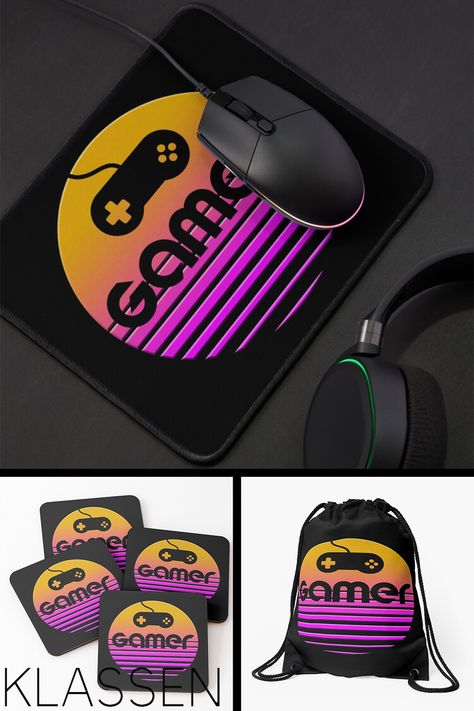 Retro Sun Design with the word Gamer in it and a silhouette of a SNES Controller. Gaming Merch, Retro Gamer, New Retro, Gaming Gear, A Mouse, Top Selling, Over 50, Mouse Pad, Video Games