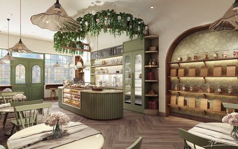 Cozy Bakery Exterior, Modern Workstation Design, Workstation Design Office, Counter Design Office, Cafe Shop Design Ideas, Cute Bakery Interior, French Cafe Interior Design, French Bakery Aesthetic, Office Entrance Design