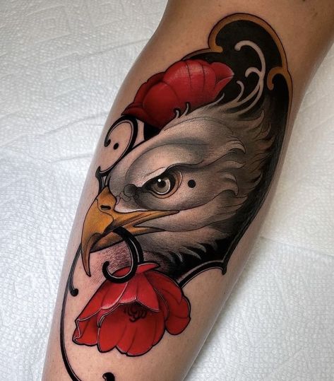 Neo Traditional Animal Skull, Neotraditional Bird Tattoo, Bird Traditional Tattoo, Neo Traditional Flash, Neotraditional Sleeve, Side Knee Tattoo, Neotraditional Tattoo Design, Bird Of Paradise Tattoo, Fake Skin Tattoo