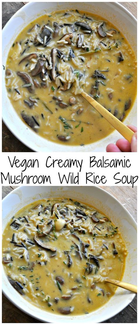 Vegan Creamy Balsamic Mushroom Wild Rice Soup - Rabbit and Wolves Rice Soup Vegan, Eoe Diet, Mushroom Wild Rice Soup, Balsamic Mushroom, Mushroom Wild Rice, Soup Mushroom, Beginner Vegan, Rabbit And Wolves, Balsamic Mushrooms