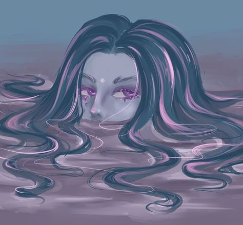 Hair In Water Drawing Reference, Hair In The Water Drawing, Person In Water Art, Girl In Water Reference, Hair In Water Reference, Laying In Water Drawing, Head Coming Out Of Water, Underwater Hair Drawing, Girl In Water Drawing