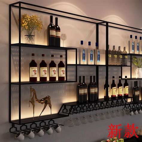 Home Bar Rooms, Modern Home Bar, Bar Shelves, Diy Home Bar, Kabinet Dapur, Metal Wine Rack, Bar Interior Design, Home Bar Designs, Wine Display