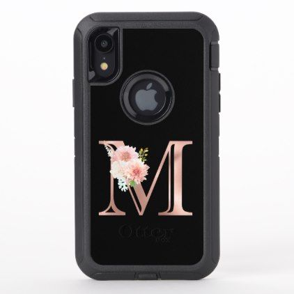 Monogram Rose Gold Blush Pink Flower Letter M OtterBox Defender iPhone XR Case Defender Aesthetic, Otterbox Phone Cases, Phone Case Monogram, Flower Letter, Flower Letters, Otterbox Cases, Xr Case, Otterbox Iphone, Aesthetic Phone Case