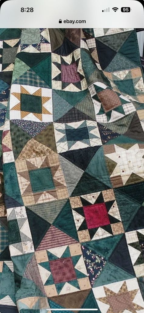 Plaid Quilts, Christmas Quilting Projects, Quilting Designs Patterns, Scrappy Quilt Patterns, Plaid Quilt, Machine Quilting Designs, Star Blocks, Scrappy Quilt, Antique Quilt